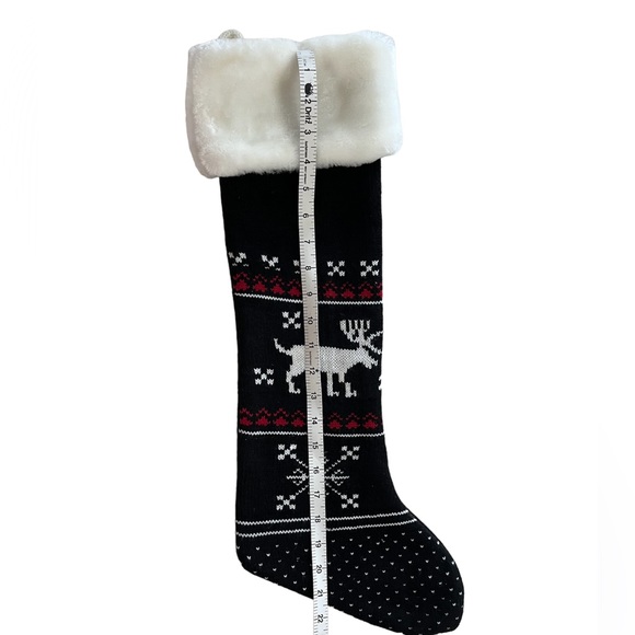 ⭐️ 4/$24 Luxurious Christmas Faux Fur Knit Stocking Black, Fair Isle Style - Picture 2 of 8